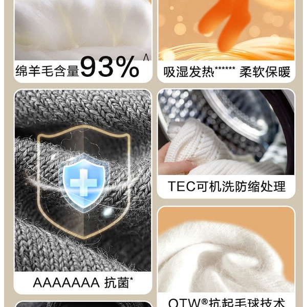 山姆澳洲美利奴羊毛男袜3双装 基础色44-48 详情图 2
